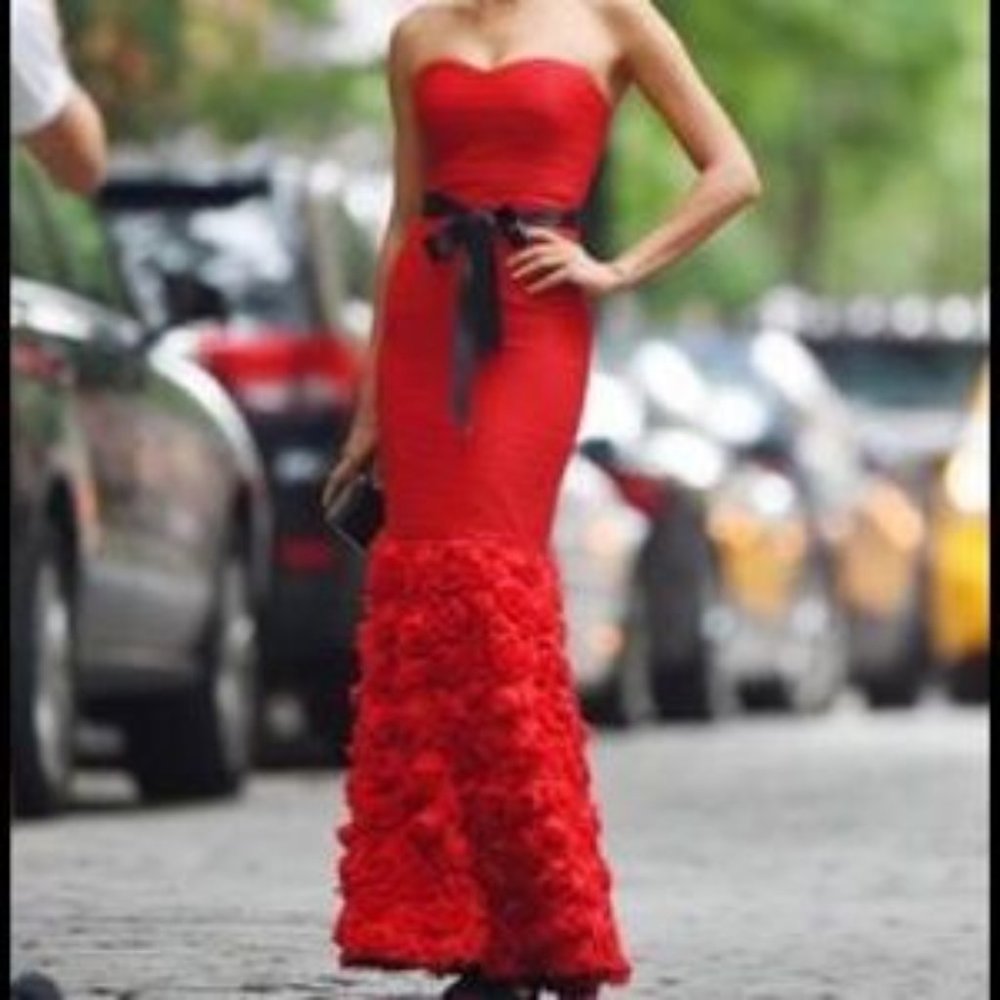 MAJOR PRICE DROP!!! JS Collections red rosette sweetheart mermaid gown